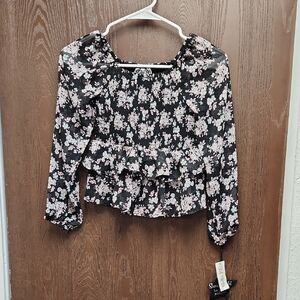 Stellah Black and Pink Floral Blouse